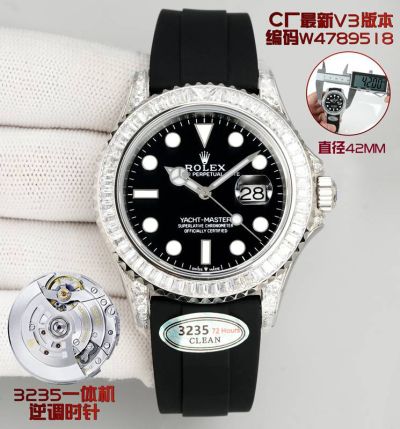 Rolex Yacht Master Black Face 42mm 3235 Movement 72H W4789518 Rubber Strap Diamond Bezel Watch realistic Rolex replicas USA